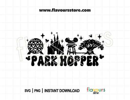 Park Hopper SVG featuring theme park-inspired icons for Cricut family vacation shirts and travel crafts