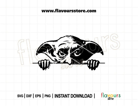 Cute digital SVG design of Dobby the house elf peeking with wide eyes, perfect for Cricut and Silhouette crafts like shirts, mugs, or decals.