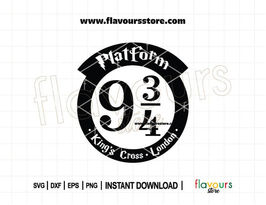 SVG cut file of Platform 9¾ from Harry Potter with bold lettering, perfect for Cricut and Silhouette crafting — ideal for travel mugs, shirts, and magical decor.