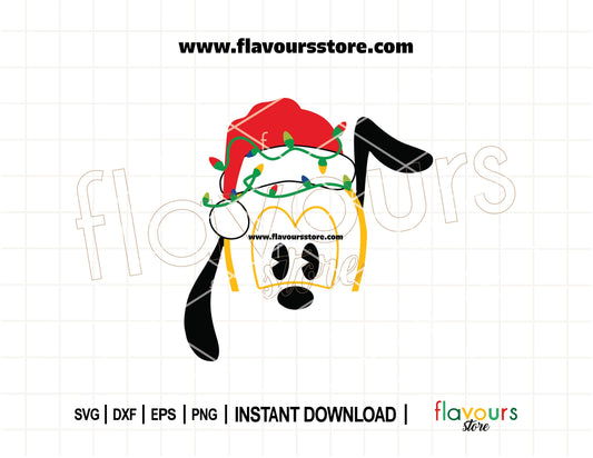 Pluto Christmas hat and colorful Christmas lights SVG cut file for Cricut and Silhouette, Disney holiday craft design perfect for shirts, mugs, and decorations
