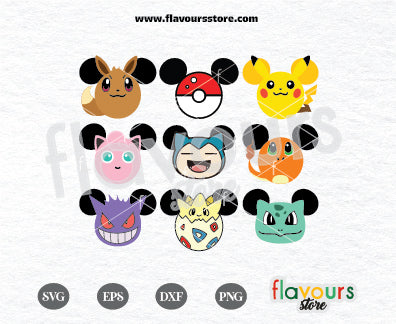 Pokemon Characters Ears Bundle SVG Cut File - Mickey Head Cricut