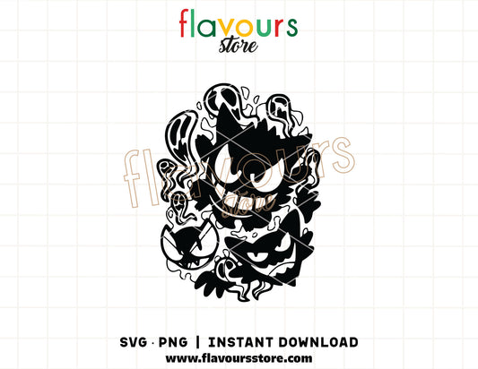 Gengar evolution SVG cut file featuring Gastly, Haunter and Gengar for Cricut and Silhouette digital download