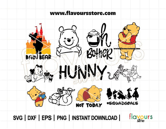 Pooh SVG Bundle, Baby Pooh Clipart, Bear Svg, Pooh and Friends PNG, Honey bear png, Hunny svg, Cut Files for Cricut, Perfect for your Crafts