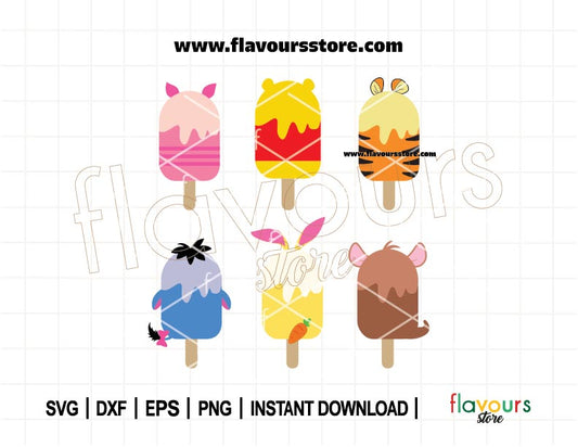 Pooh Friends Ice cream Bundle SVG, Snack, Birthday Svg, Tigger Svg, Piglet Svg, Popsicle Clipart, SVG Cut File For Cricut