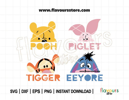 Peeking Pooh, Bear Peek A Boo Quote Bundle Svg, Eeyore Svg, Bear Winnie Svg, Tigger Svg, Pooh Png, Cut Files for Cricut, Perfect for your Crafts