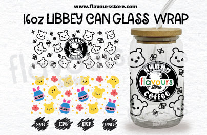 Pooh 16oz Libbey Can Cup Wrap, Hunny Coffee PNG Sublimation, Starbucks Coffee Ring Svg