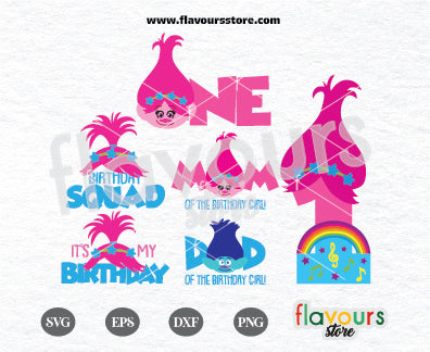 Poppy, Trolls Birthday Theme, 1st Birthday Bundle SVG Cut File, Poppy Trolls Svg, Poppy Princess Svg