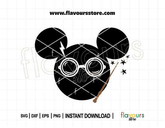 Harry Potter-inspired mouse ears SVG design featuring a magical theme, ideal for Cricut and Silhouette crafting projects, family vacation shirts, and DIY gifts.
