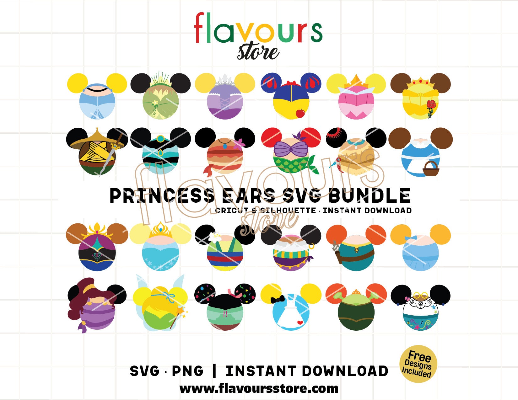 Disney Princess ears SVG bundle with princess-inspired ear designs for Cricut and Silhouette