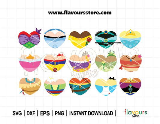 Princess Hearts Bundle SVG, Hearts Svg, Birthday Svg, Valentine Heart Svg, Valentine Clipart, SVG Cut File For Cricut