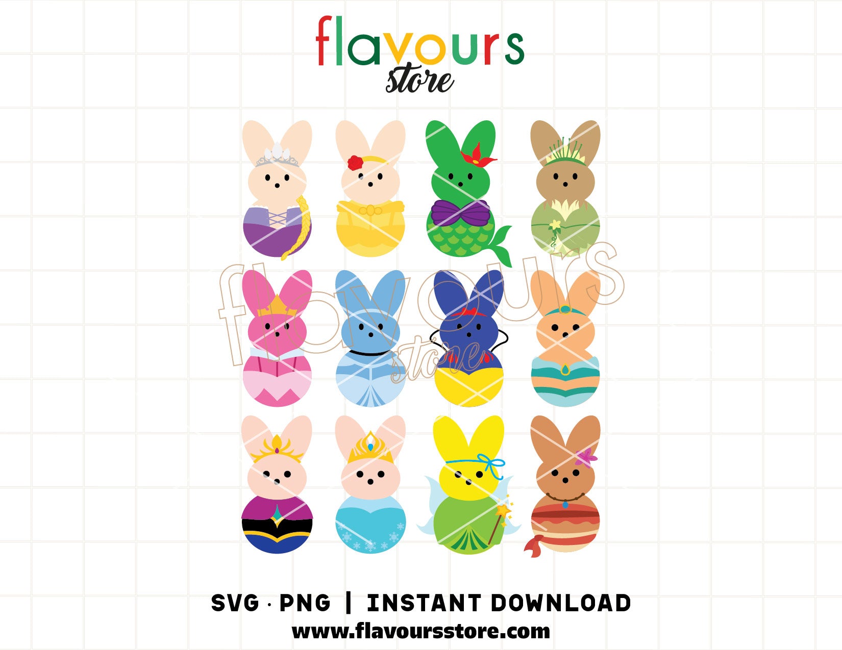 Disney princess Easter peeps SVG bundle bunny cut files for Cricut kids shirt designs