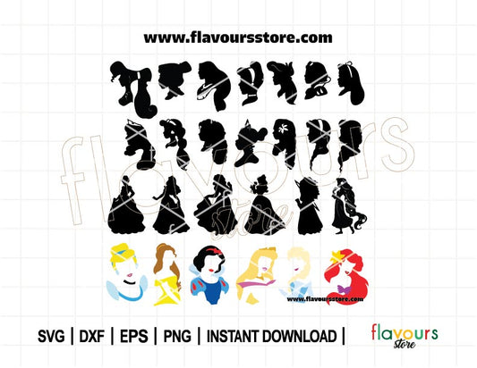 Princess Bundle SVG, Princess SVG, Princess Clipart Svg, Tiana Svg, Moana Svg, Beauty Svg, Silhouette Cut File, Cut File For Cricut SVG