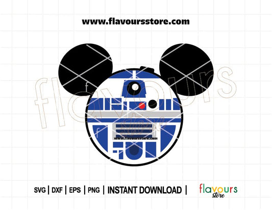 R2D2 Mickey Ears SVG | Star Wars cut file for Cricut & Silhouette | DIY Star Wars shirts, birthday decor, party crafts.