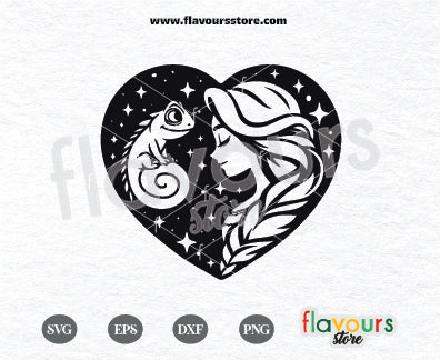 Tangled Heart Svg, Tangled svg, Princess SVG, Rapunzel and Pascal Svg, Rapunzel Cut Files For Cricut Silhouette