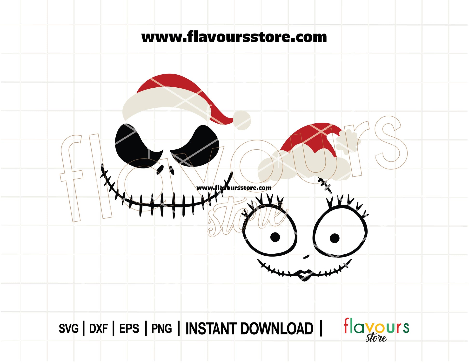 Jack and Sally Santa hat SVG design inspired by Nightmare Before Christmas, perfect for Halloween and Christmas Cricut crafts and DIY holiday projects