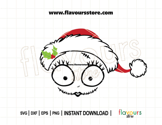 Nightmare Before Christmas inspired Sally with Santa hat SVG cut file for Cricut and Silhouette, patchwork holiday design for shirts, mugs, and crafts