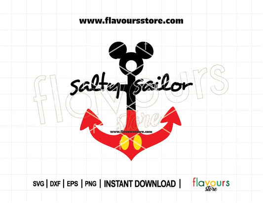 Mickey anchor SVG cut file with salty sailor text for Disney Cruise shirts and Cricut designs