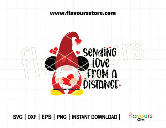 Mickey Gnome Sending Love from a Distance SVG Cut File for Cricut and Silhouette, perfect for Valentine’s Day or long-distance gifts
