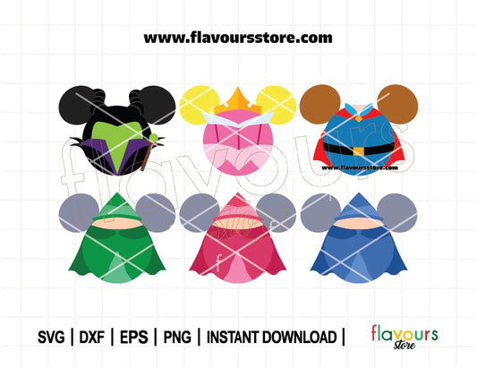 Sleeping Beauty Ears Bundle SVG, Aurora Ears Svg, Maleficent Ears Svg, Prince Phillip Ears, Cut File For Cricut SVG