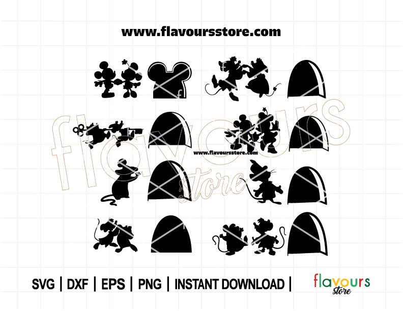 Mouse Hole Silhouette PNG, Mice BUNDLE Svg, Mice With Key, 8 Designs Included, baseboard svg, Mouse hole svg, Cut File For Cricut Silhouette