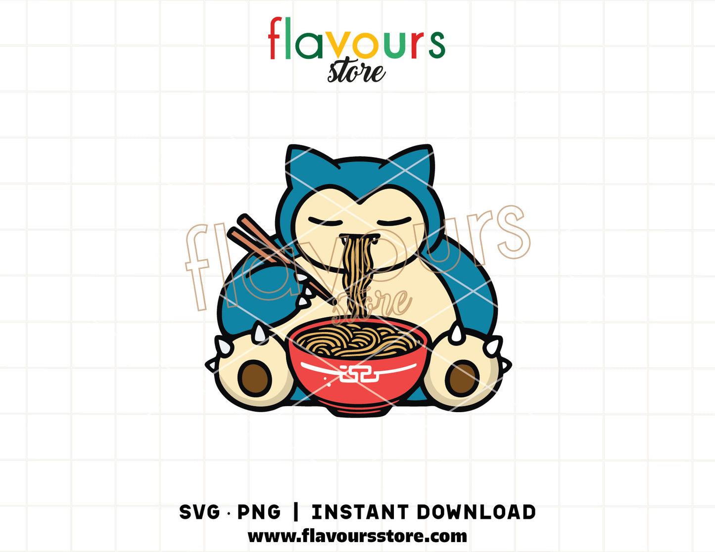 Snorlax eating ramen SVG cut file with cute Pokémon cartoon food design for Cricut and Silhouette projects