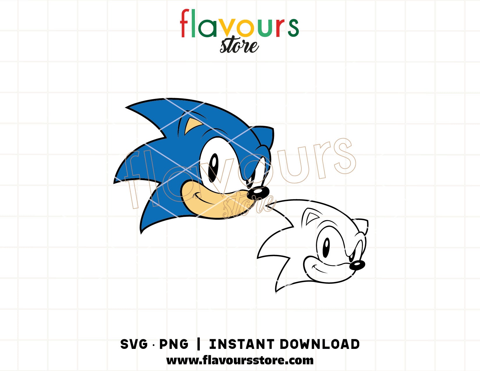 Layered Sonic the Hedgehog SVG cut file for Cricut and Silhouette featuring Sonic's head and full body design, high-resolution PNG with transparent background for digital crafting.