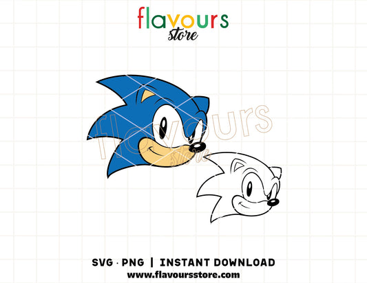 Layered Sonic the Hedgehog SVG cut file for Cricut and Silhouette featuring Sonic's head and full body design, high-resolution PNG with transparent background for digital crafting.