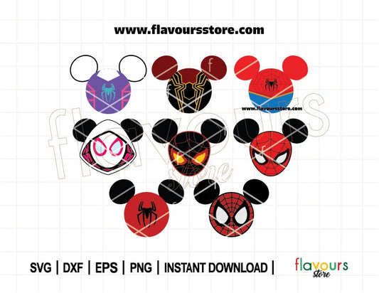 Spiderman Ears Bundle SVG, Spider Gwen Ears Png, Iron Spiderman Ears, Spiderman Face, Spidey Amazing Friends, Files for Cricut, Silhouette
