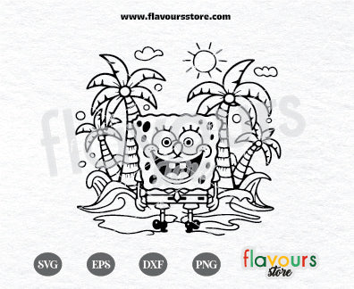 SpongeBob at the beach svg, square pants svg, spongebob svg, Bikini Flower svg, Svg for Cricut, Silhouette