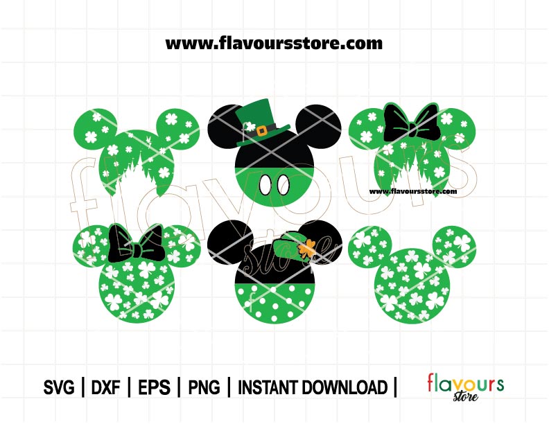 St Patrick's Day Mouse Ears Bundle, Lucky Vibes Svg, Mouse Leprechaun Svg, Clover svg, Mouse Castle, Shamrock SVG File