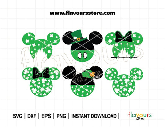 St Patrick's Day Mouse Ears Bundle, Lucky Vibes Svg, Mouse Leprechaun Svg, Clover svg, Mouse Castle, Shamrock SVG File