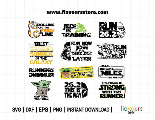 Star Wars Inspired BUNDLE SVG, Fun PNG for Runners, Run You Must, Runner Cricut, Marathon Fan Svg, Gift for Runners
