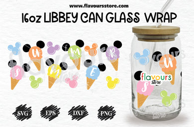 16oz Libbey Can Cup Wrap | Libbey Wrap Svg | Summer Mouse Ice Cream Svg