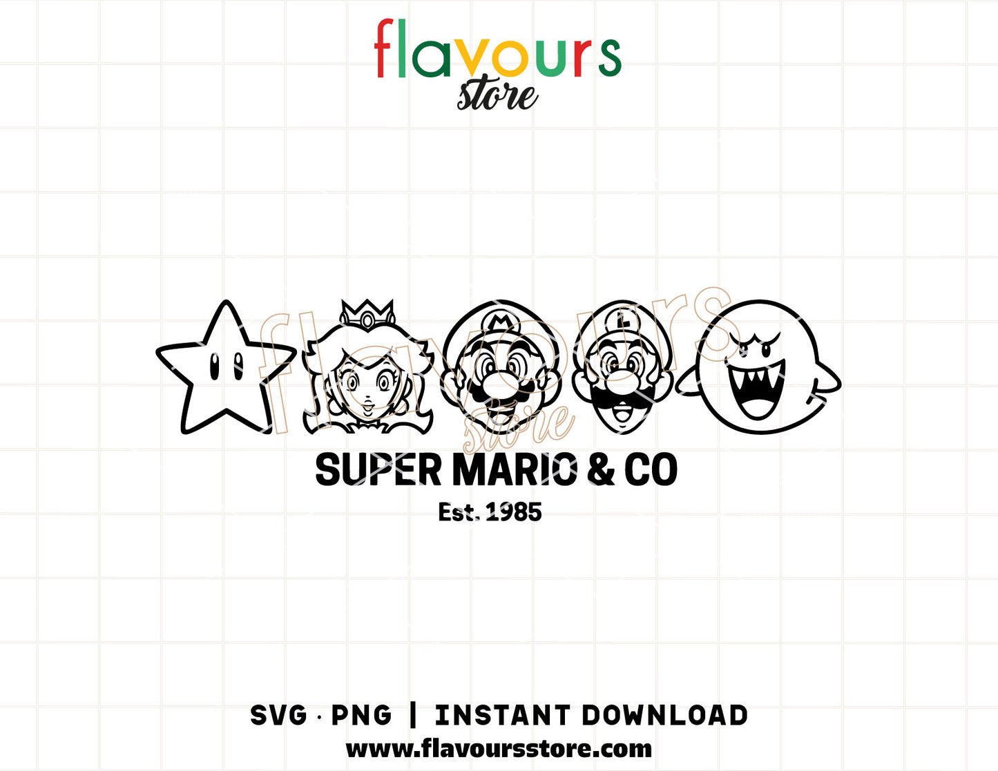 Collection of Mario Bros character silhouettes and retro video game SVG cut files for Cricut, featuring iconic character outlines and high-resolution PNG clipart for digital crafting.