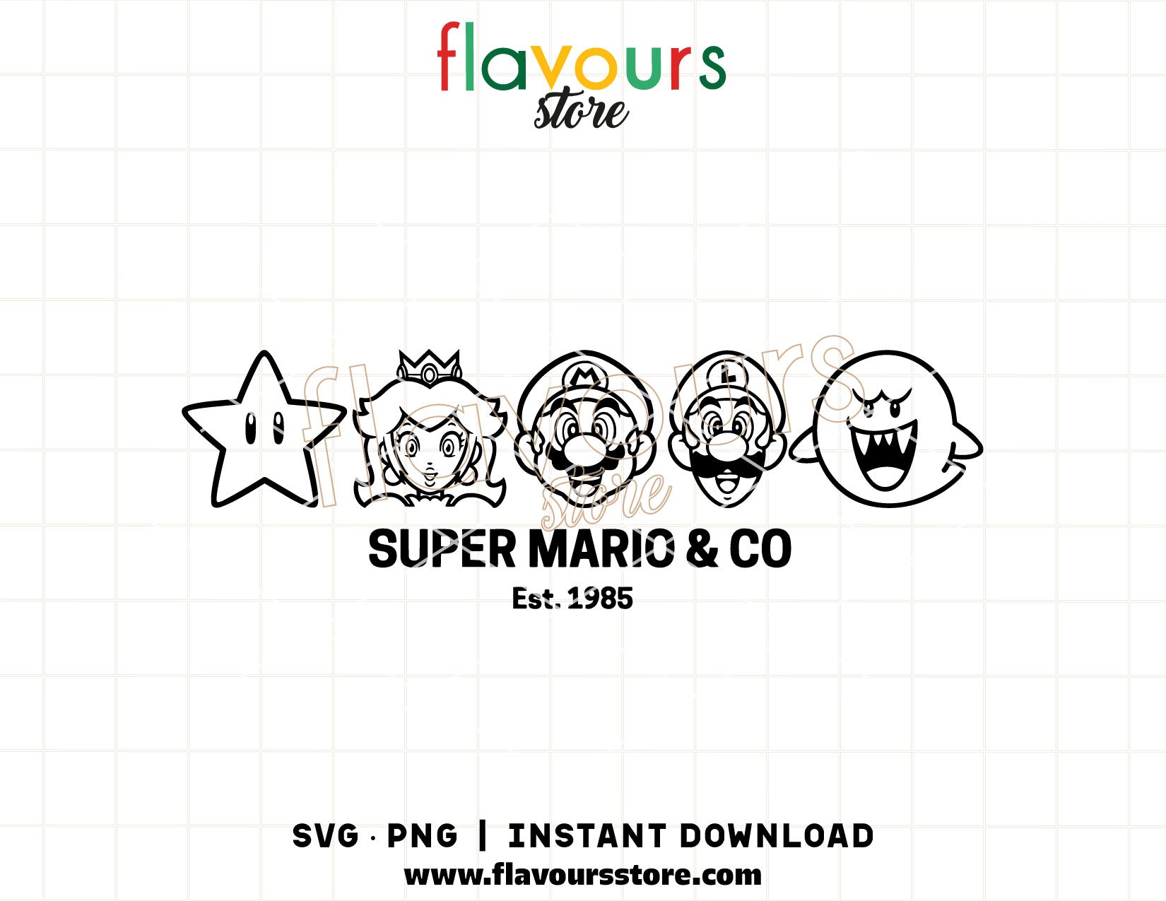 Collection of Mario Bros character silhouettes and retro video game SVG cut files for Cricut, featuring iconic character outlines and high-resolution PNG clipart for digital crafting.