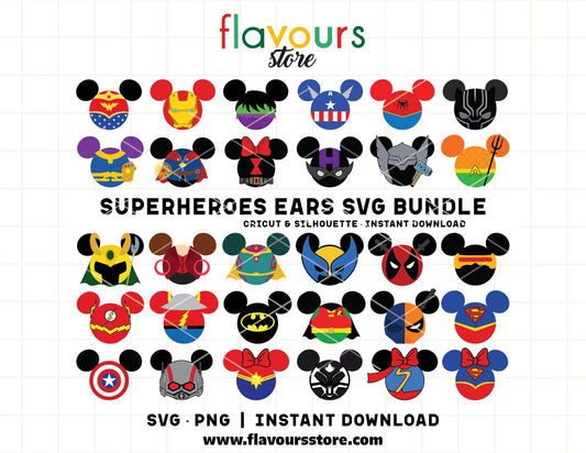 Superheroes mouse ears SVG bundle with superhero ear designs for Cricut and Silhouette