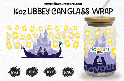 Tangled Boat Svg, Rapunzel svg, Pascal svg, 16oz Libbey Can Cup Wrap, Libbey Wrap Svg