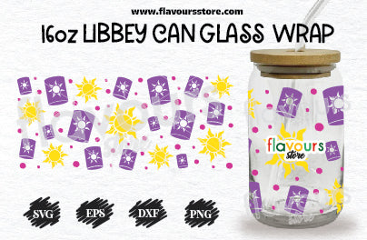 Tangled Lanterns LIBBEY Can glass wrap SVG 16oz, Rapunzel Inspired Libbey Glass Svg, Princess Libbey Wrap Svg, Tangled Sun Svg