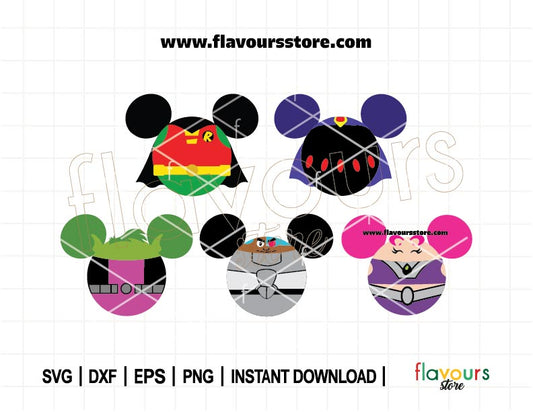Teen Titans Ears Bundle SVG, Raven Ears SVG, Cyborg Ears Svg, Robin Ears Svg, File for Cricut, File For Silhouette