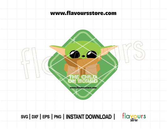 Baby Yoda On Board SVG cut file | The Child Mandalorian Cricut Silhouette digital design for car decals, stickers, and nursery crafts.