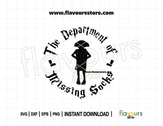 Funny Dobby SVG design featuring “The Department of Missing Socks” quote – perfect for Cricut/Silhouette laundry room signs and Potter-inspired crafts.
