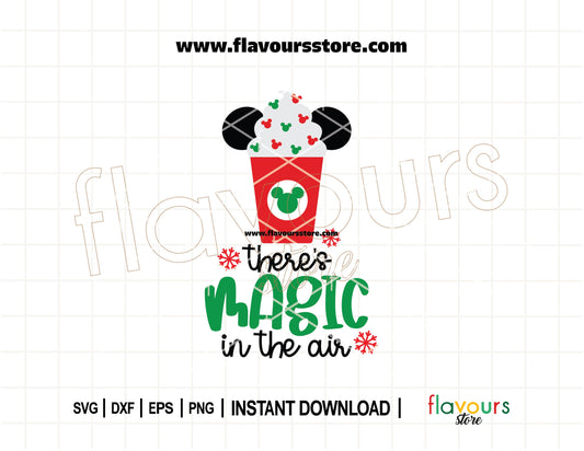 Whimsical SVG cut file featuring a Mickey-style coffee cup and the phrase “There’s Magic in the Air,” perfect for mugs, shirts, and morning-themed DIY crafts.