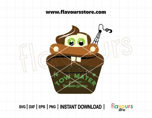 Tow Mater Cupcake SVG Cut File – Disney Cars funny cupcake design for Cricut and Silhouette birthday party crafts