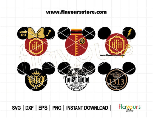 Tower of Terror Ears Bundle SVG, Bellhop Ears Png, Hollywood Tower of Terror png, Tower Hotel Ears, Designs for Cricut, Silhouette

