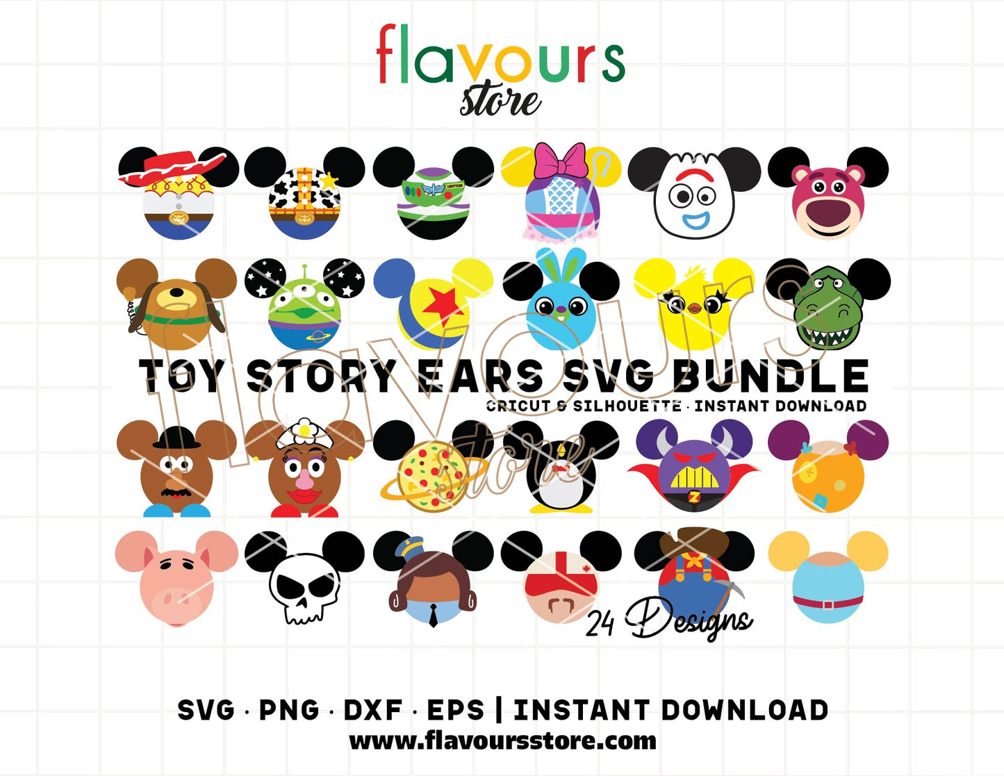 Toy Story ears SVG bundle with 24 mouse ear designs for Cricut and Silhouette