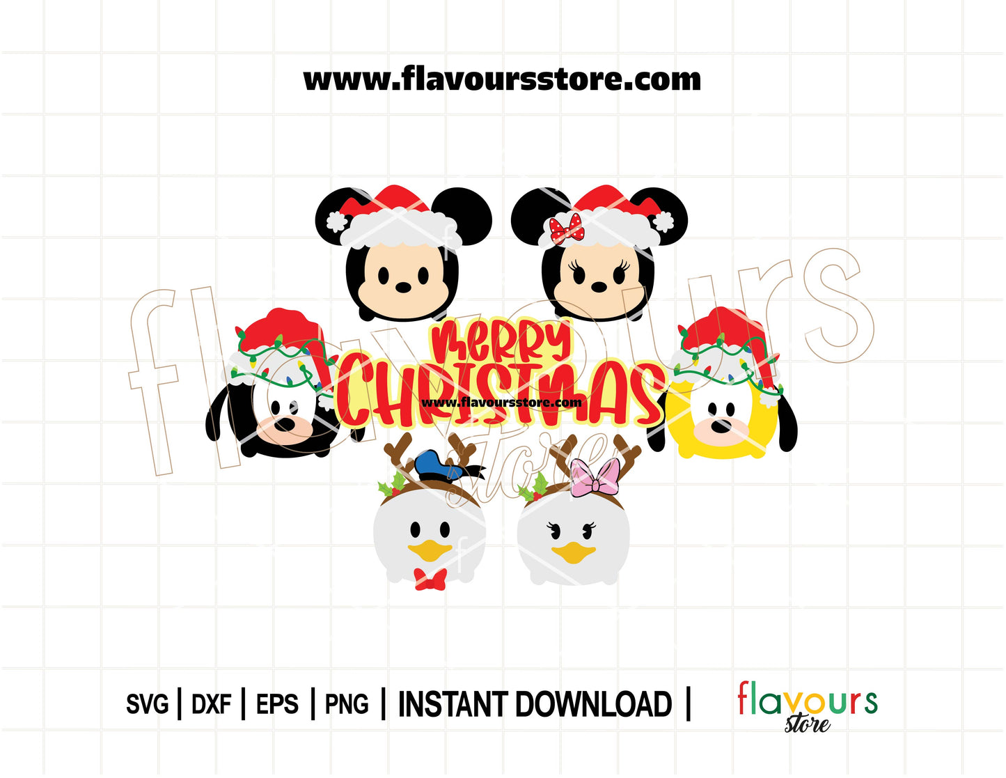 Tsum Tsum Christmas SVG design featuring stackable, kawaii-style Disney characters in festive holiday attire, perfect for Christmas shirts, mugs, and crafts with Cricut or Silhouette.