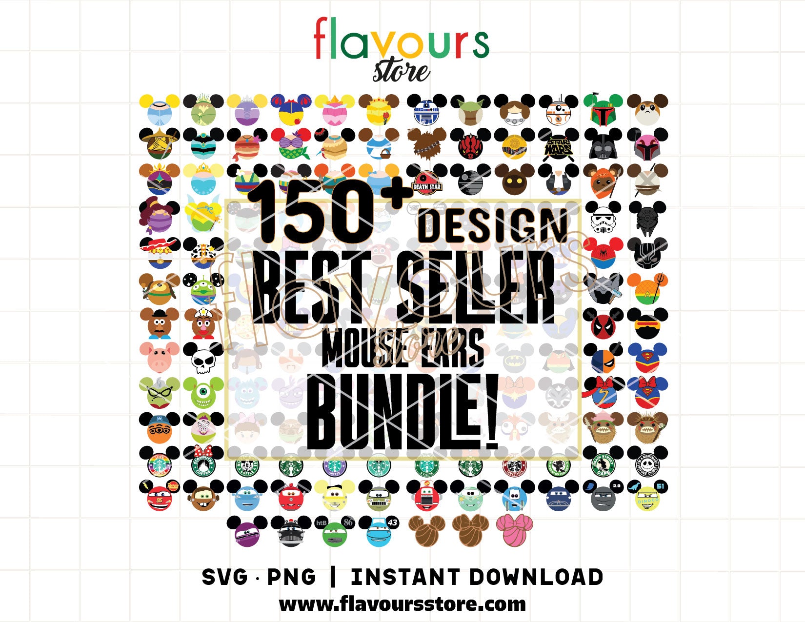 Ultimate Mouse Ears SVG bundle featuring Star Wars, Princesses, Superheroes, Toy Story, Moana and Monster Inc designs