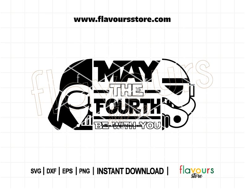Darth Vader and Stormtrooper May the 4th helmet SVG design for Cricut and Silhouette. Perfect for Star Wars Day shirts, mugs, and party decorations.