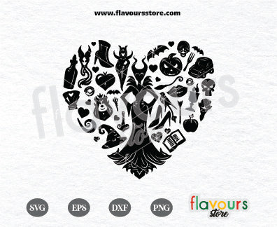 Villains Heart Silhouette SVG, Maleficent Svg, Villains Elements Svg, Doodle Heart Svg, Bad Bitch Svg, Svg Cut File Cricut, Instant Download