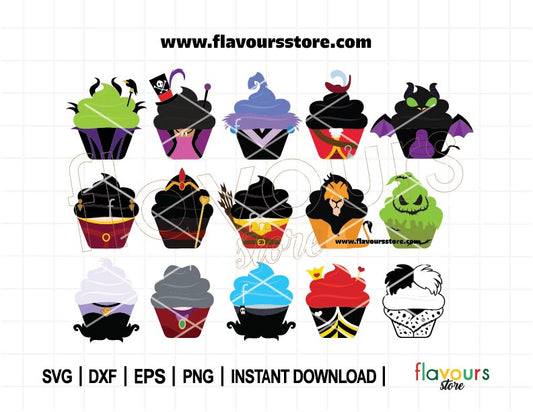 Villains Cupcakes Bundle SVG, Snack Svg, Birthday Svg, Villains Svg, Cupcakes Clip Art, Maleficent, Scar, Gascon, SVG Cut File For Cricut